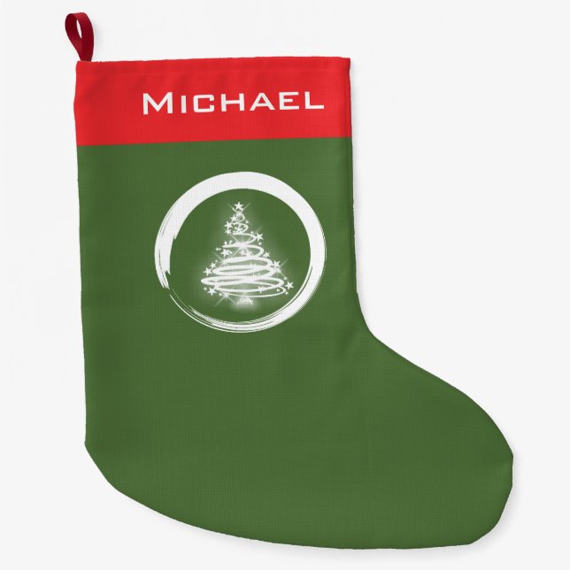 Grande Chaussette De Noël Arbre de Noël blanc avec Enso (Devant)