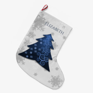 Grande Chaussette De Noël Arbre de Noël Festif Bleu Stocking