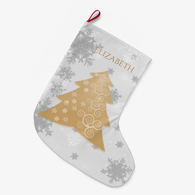 Grande Chaussette De Noël Arbre de Noël Gold Festive Stocking (Devant (Accrochage))