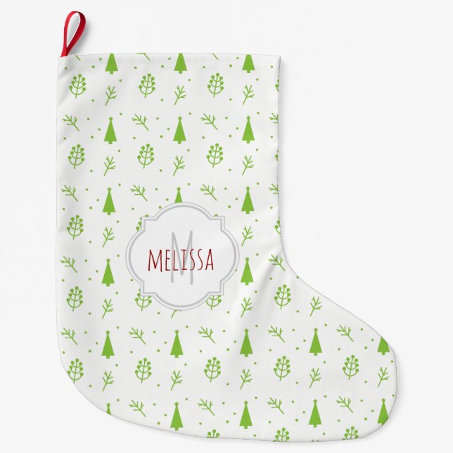 Grande Chaussette De Noël Arbre de Noël Motif Monogramme Stockage de Noël (Devant)
