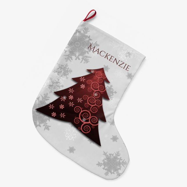 Grande Chaussette De Noël Arbre de Noël rouge Festive Stocking (Devant (Accrochage))