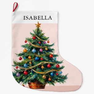 Grande Chaussette De Noël Arbre Festif Personnalisé Retro