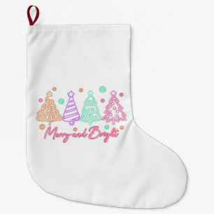 Grande Chaussette De Noël Arbre néon de Noël Merry and Bright
