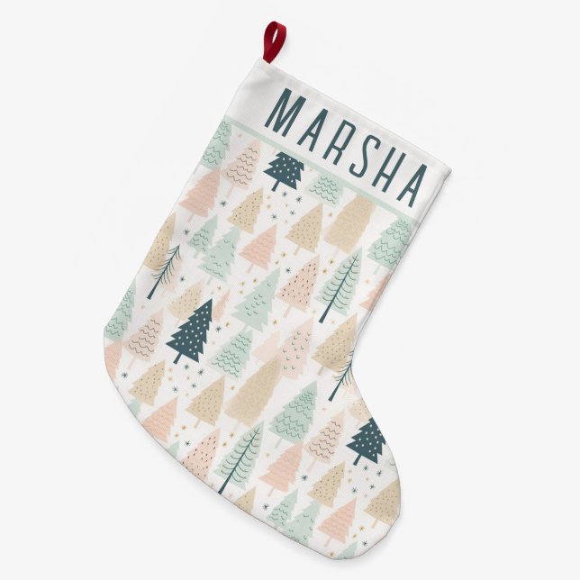 Grande Chaussette De Noël Arbres de Noël (Devant (Accrochage))