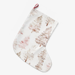 Grande Chaussette De Noël Arbres de Noël blanc rose pâle