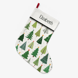 Grande Chaussette De Noël Arbres rétro
