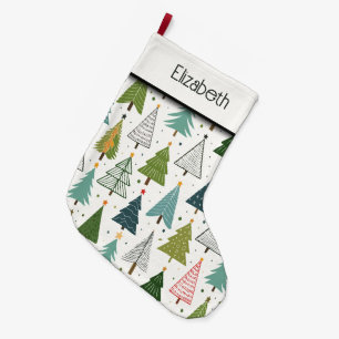 Grande Chaussette De Noël Arbres rétro