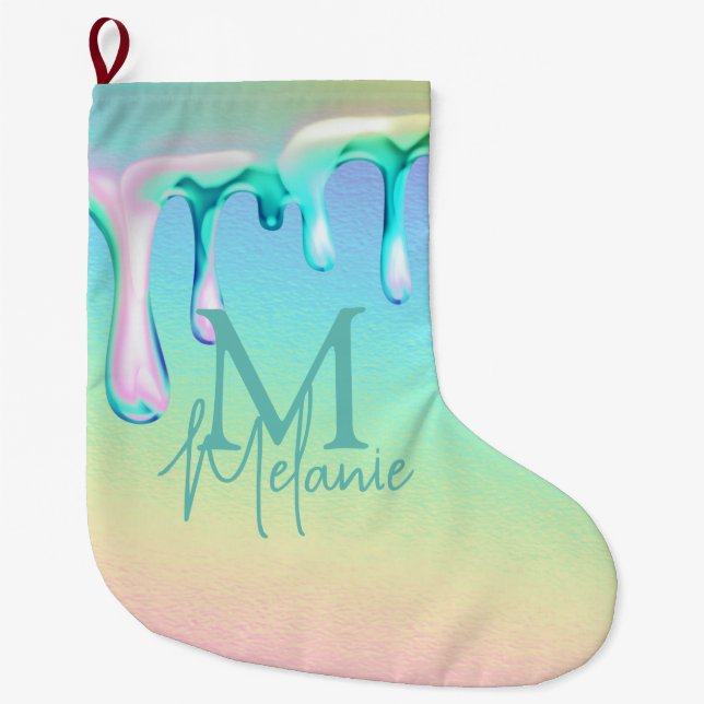 Grande Chaussette De Noël Arc-en-ciel Holographique gouttes Glamore Gradient (Devant)