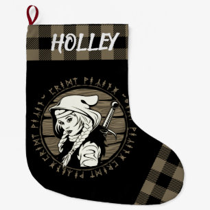 Grande Chaussette De Noël Archer Viking Personnalisé Maiden Runes Tan Black