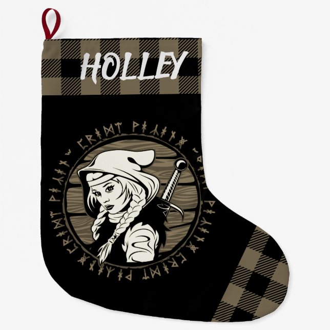 Grande Chaussette De Noël Archer Viking Personnalisé Maiden Runes Tan Black (Devant)