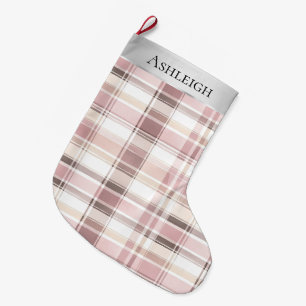 Grande Chaussette De Noël Argent rose blanc Trappe Noël