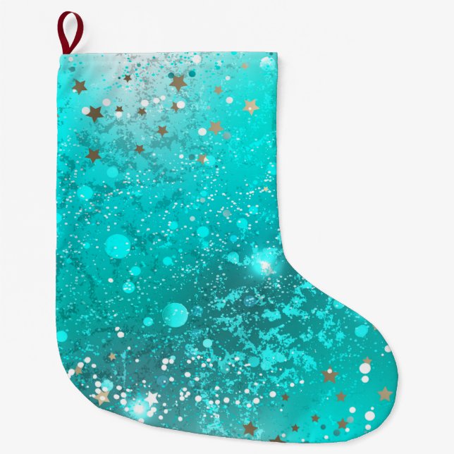 Grande Chaussette De Noël Arrière - plan à huile Turquoise de la menthe (Devant)