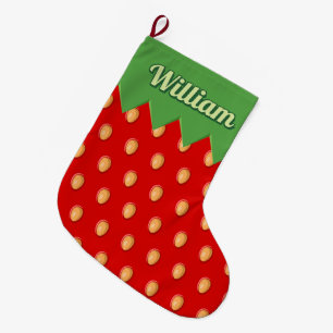Grande Chaussette De Noël Arrière - plan de fraises Motif Noël Stocking