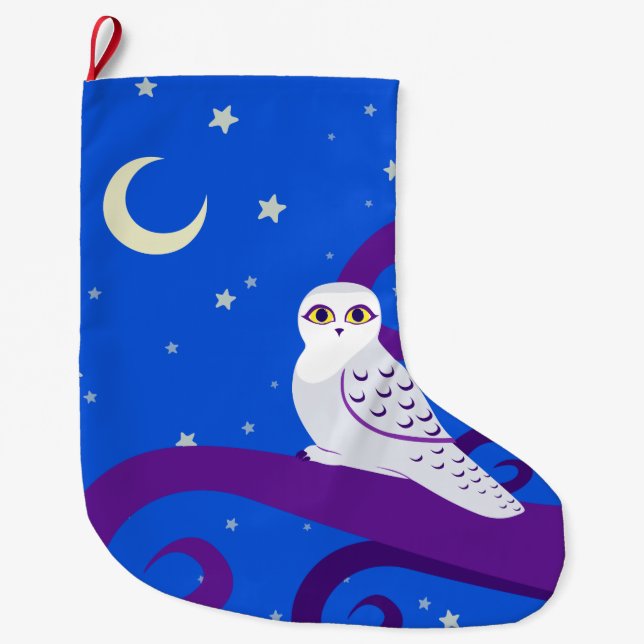 Grande Chaussette De Noël Art de forêt de nuit de croissant de lune de hibou (Devant)