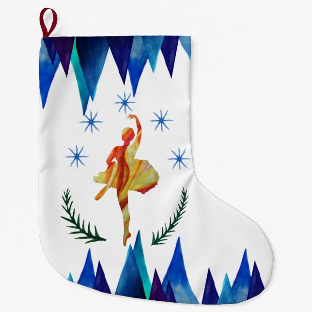 Grande Chaussette De Noël Art de l'aquarelle Ballerina (Devant)