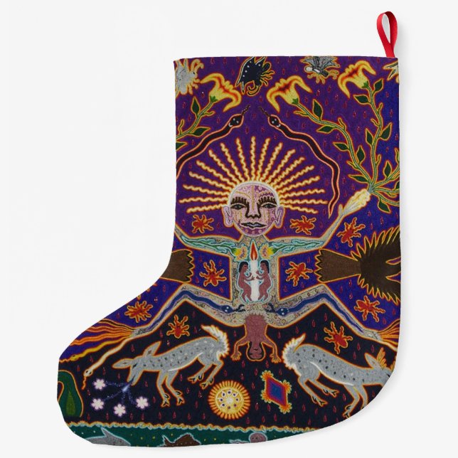 Grande Chaussette De Noël Art tribal ethnique Boho de déesse aztèque maya (Dos)