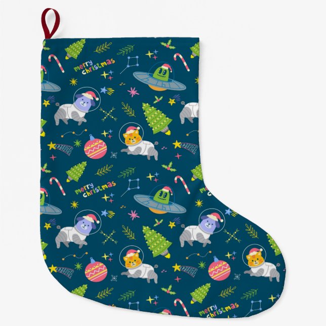 Grande Chaussette De Noël Astronautes d'animaux (Devant)