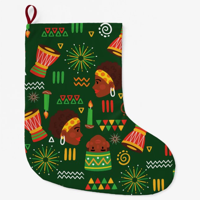 Grande Chaussette De Noël autochtone tribale afrique kwanzaa fête (Devant)