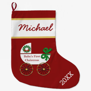 Grande Chaussette De Noël Baby First Christmas Stocking avec bébé buggy