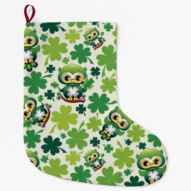 Grande Chaussette De Noël Baby Owl Cute St Patrick Cartoon (Devant)