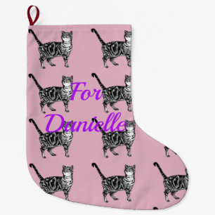 Grande Chaussette De Noël Baby Pink Tabby Chat Chat Chats Noël Stocking