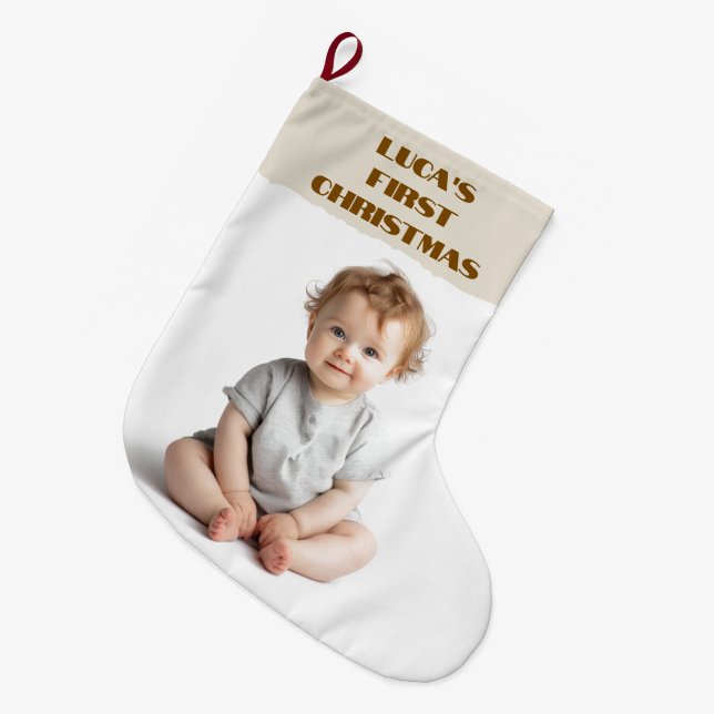 Grande Chaussette De Noël Baby's First Christmas  Photo & Name Stocking (Devant (Accrochage))