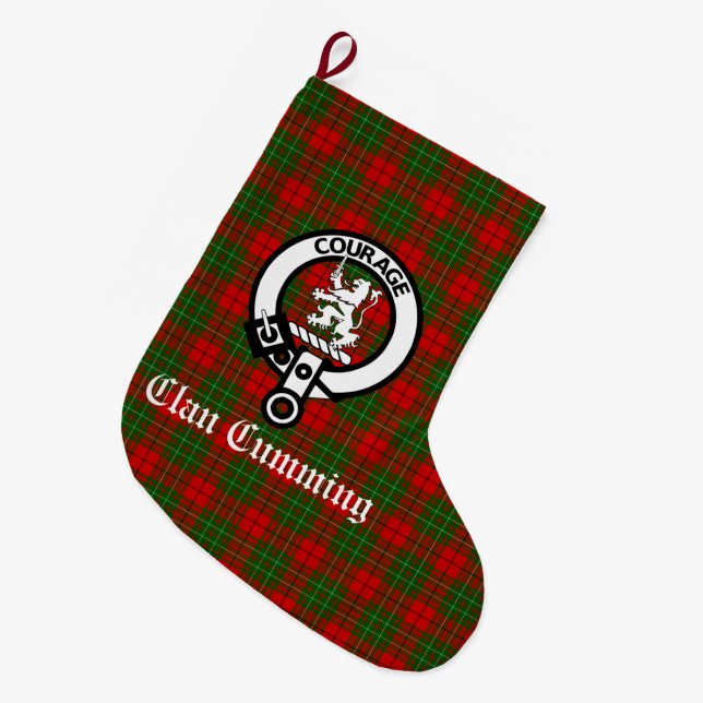 Grande Chaussette De Noël Badge et tartan personnalisés du clan Cumming (Devant (Accrochage))