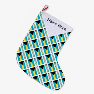 Grande Chaussette De Noël Bahamas Drapeau Bahamien Carrelé