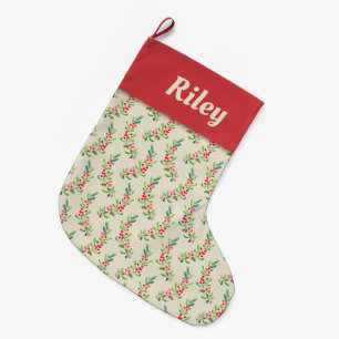 Grande Chaussette De Noël Baies d'aquarelle et vacances Feuilles
