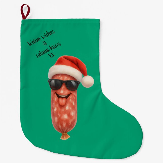 Grande Chaussette De Noël Baisers drôles de salami de noël (Devant)