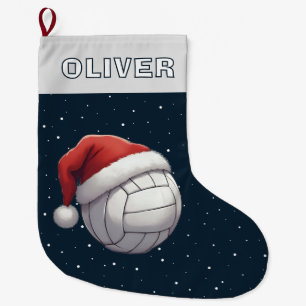 Grande Chaussette De Noël Balle de volley Casquette de Père Noël rouge Nom