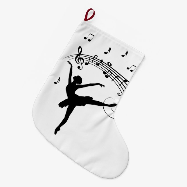 Grande Chaussette De Noël Ballerina Dancing with Music Notes (Devant (Accrochage))