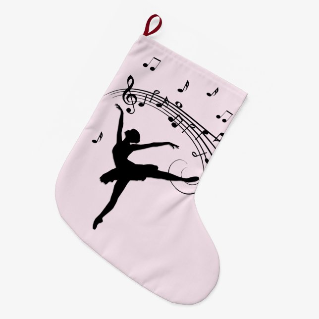 Grande Chaussette De Noël Ballerina Danse avec Musique rose (Devant (Accrochage))
