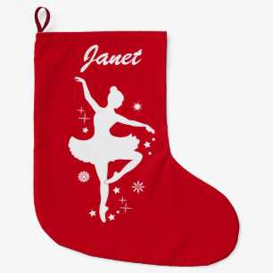 Grande Chaussette De Noël Ballerine dans la neige dans le nom de silhouette