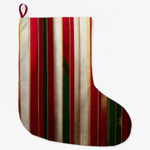 Grande Chaussette De Noël Bandes de couleurs de Noël Rouge Vert Blanc Or