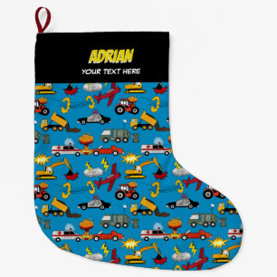 Grande Chaussette De Noël Bandes dessinées Camions Rétro Voitures Véhicules