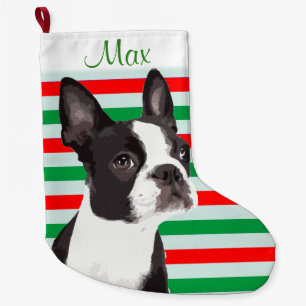 Grande Chaussette De Noël Bas d'animal familier de Noël de Boston Terrier