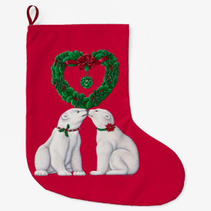 Grande Chaussette De Noël Bas de baiser d'ours blanc