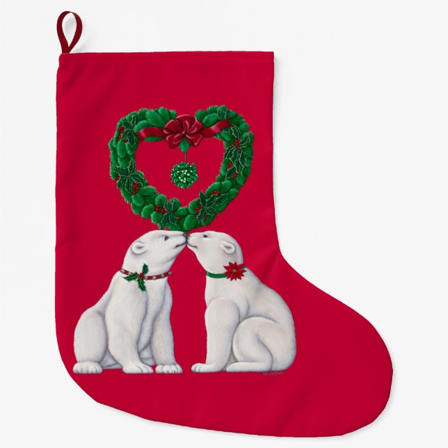 Grande Chaussette De Noël Bas de baiser d'ours blanc (Devant)