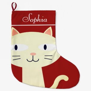 GRANDE CHAUSSETTE DE NOËL BAS DE CAT DE NOËL, CAT GIRLY MIGNON DE BLANC