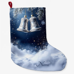 Grande Chaussette De Noël Bas de Noël aux cloches ornementales argentées sur