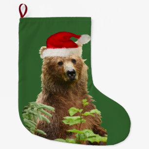 Grande Chaussette De Noël Bas de Noël avec l'ours gris