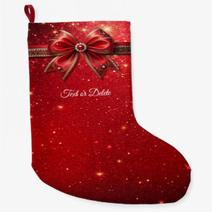 Grande Chaussette De Noël Bas de Noël avec noeud rouge perles et bijoux