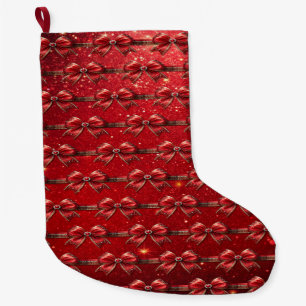Grande Chaussette De Noël Bas de Noël avec noeud rouge perles et bijoux