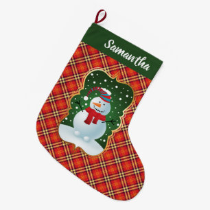Grande Chaussette De Noël Bas de Noël bonhomme de neige à carreaux festifs