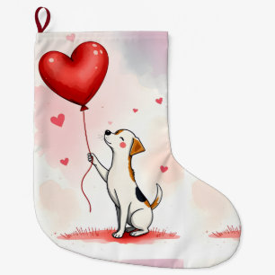 Grande Chaussette De Noël Bas de Noël, Chien Cœur Rouge