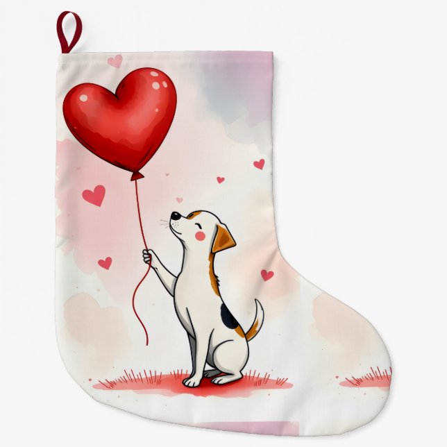 Grande Chaussette De Noël Bas de Noël, Chien Cœur Rouge (Devant)