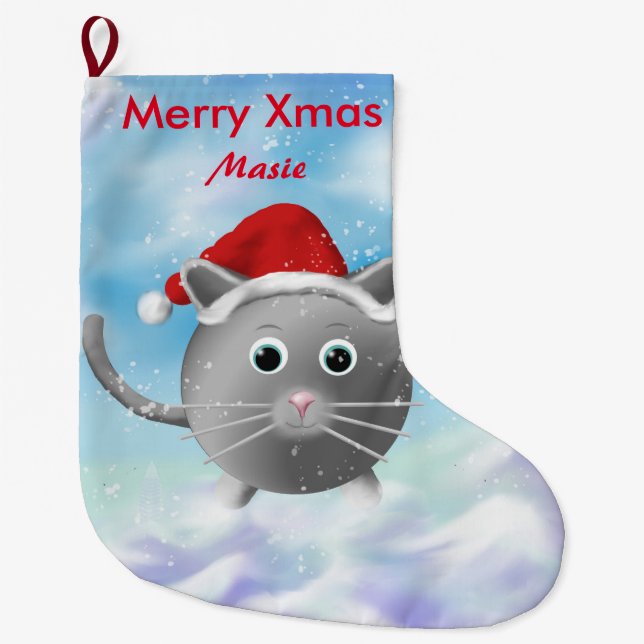 Grande Chaussette De Noël Bas de Noël de chat (Devant)