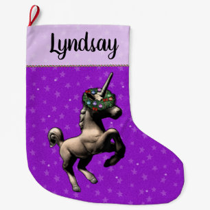 Grande Chaussette De Noël Bas de Noël "de licorne de vacances" (PurpleAlt)