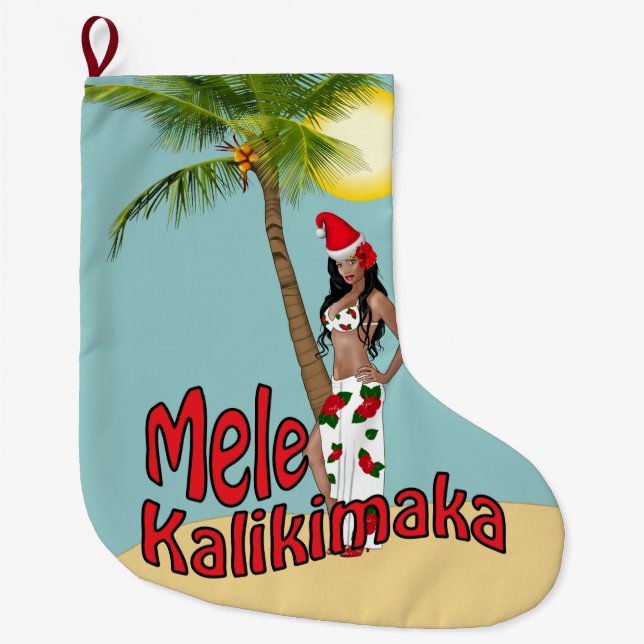 Grande Chaussette De Noël Bas de Noël de Pin- Mele Kalikimaka de Wahine (Devant)